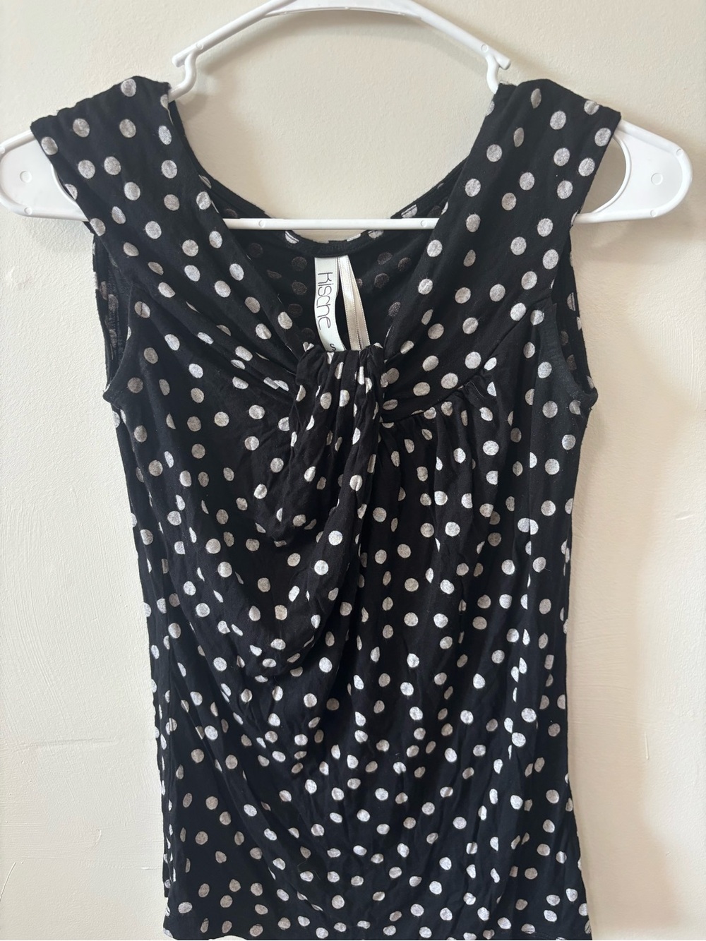 Kensie Black and White Polka Dot Tie-Front Top